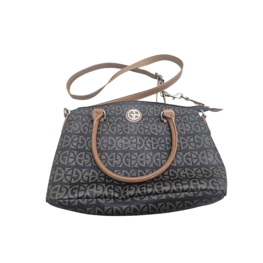 Giani Bernini Dome Satchel Logo Handbag with Crossbody Strap - 60811 Black/Tan